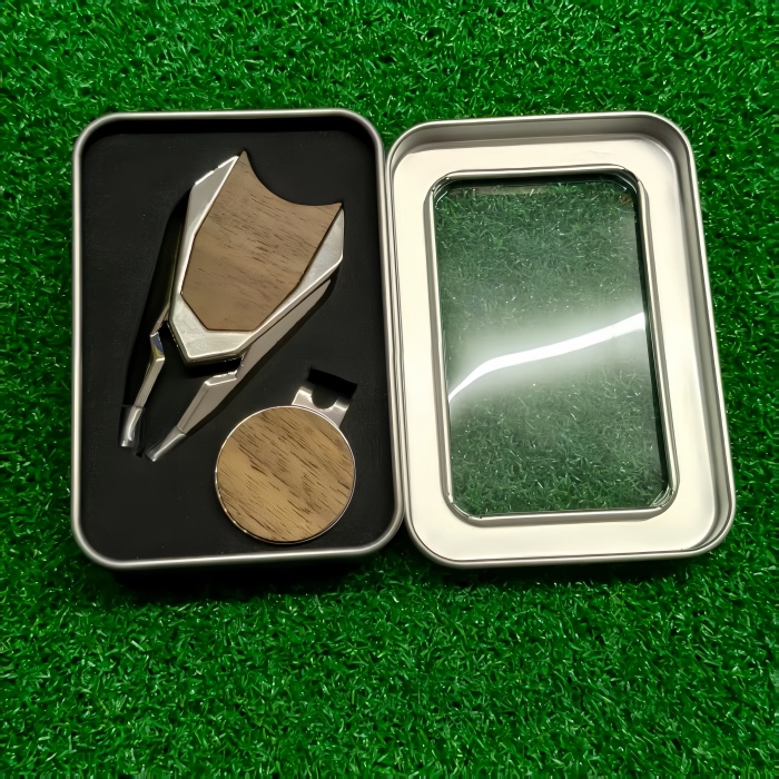 Golf Divot Tool Hat Clip Gift Set Custom Shield Shape Wood Ball Marker Repair Tool-image-1073563845