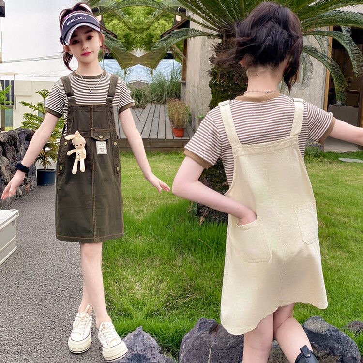 D286 Girls dress summer suit 2025 new summer dress stylish children&#039;s wear princess dress baby girl waist skirt-image-1073495363