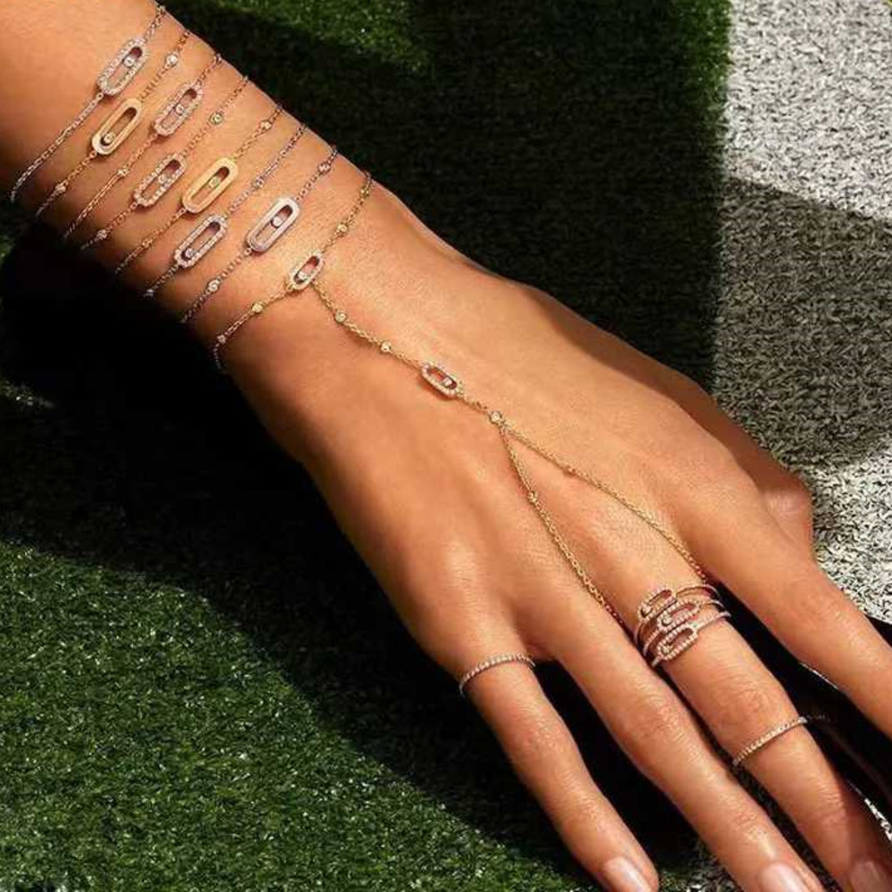 Bangle Sljely Luxury Brand Real 925 Sterling Silver Move Stone Bracelet with Activity Zircon Hand Back Chain Women Fashion Jewelry Gift AA