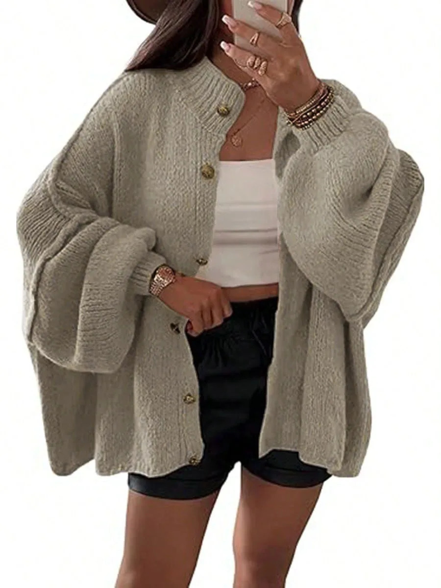 Knitted Lazy Style Oversized Long Sleeve Women Loose Buttons Cardigans Coat Winter Keep Warm Sweater Jacket Fashion Casual Tops 250902BJ