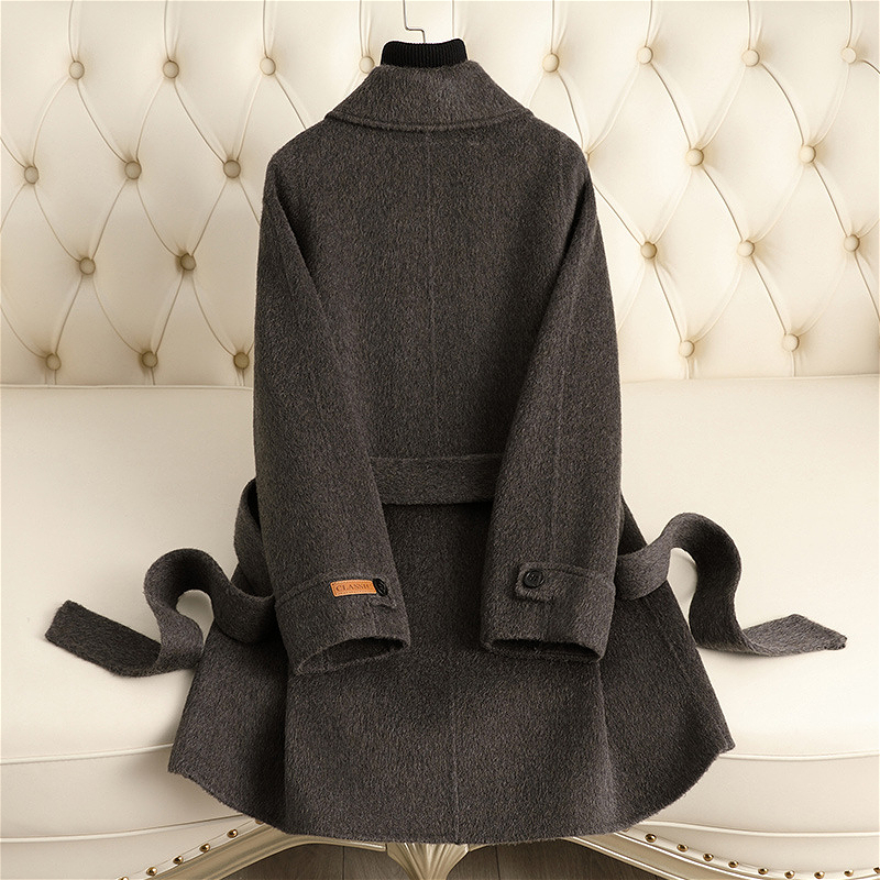 D5329 Double-sided wool coat 2024 autumn and winter new mid-length high-end light luxury style woolen coat for women