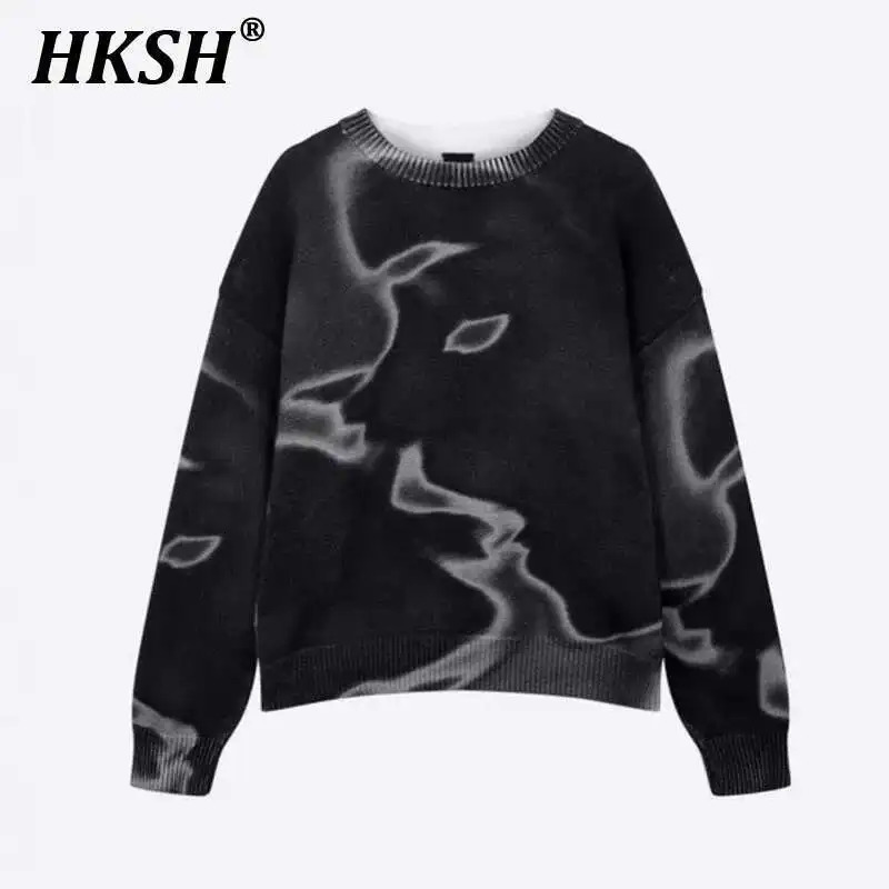 HKSH Spring Men 3D Printed Thick Needle Round Collar Sweater Fashion Niche Streetwear Y2K Sweatshirt Women Loose HK4362 250901BJ
