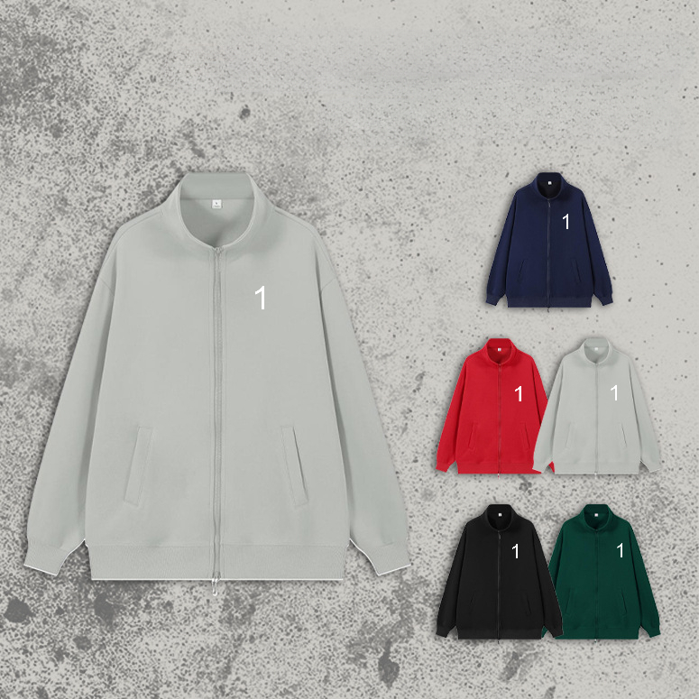 300g Stand Collar Double-head Loose Zipper Sweatshirt for Men Versatile Jacket Trendy Solid Color Sweater Wholesale M116