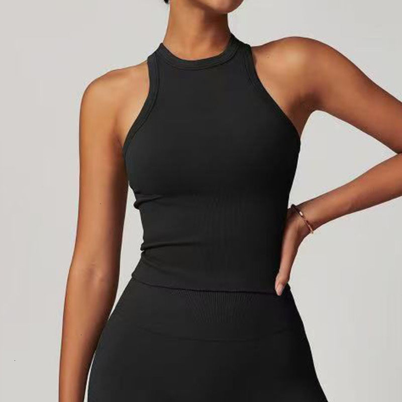 2026 Gym outdoor Clothe Set Workout Set Women Yoga Crop Tank High Neck Sports Top With Built In Bra Racerback Workout Tanks For Running Vest Sport F
