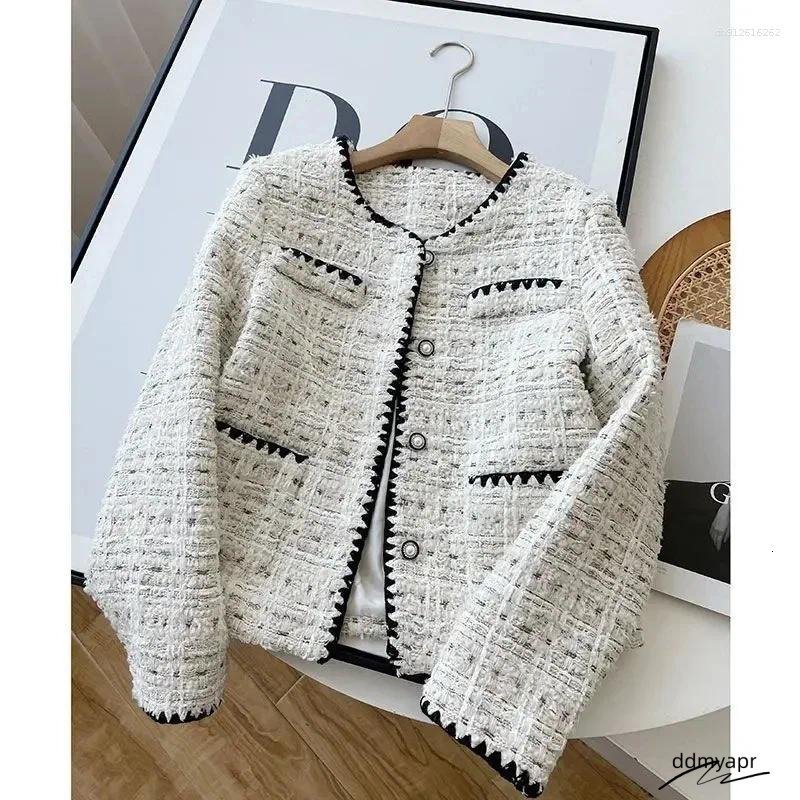 Womens Jackets Spring Autumn Jacket Design Fashion Sweet Tweed Blazers Women French Elegant Office Lady Woolen Short Suit Coats
