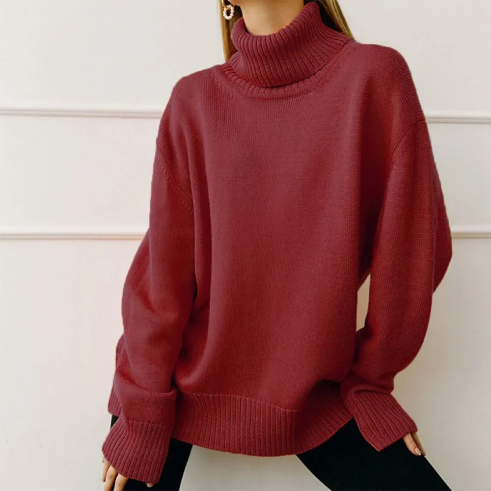 Autumn Winter Casual Fleece Thickened Warm Sweater Womens Turtleneck Solid Sweater Knitting Pullovers Rollneck Slim Fit Top 250902BJ
