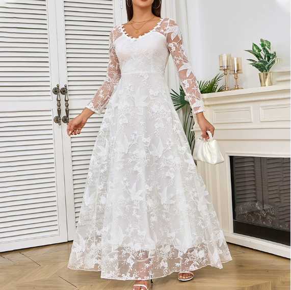 Maternity Dresses 2025 spring new women&#039;s long-sleeved one-shoulder bridal wedding dress long skirt Q250902-image-1073761800