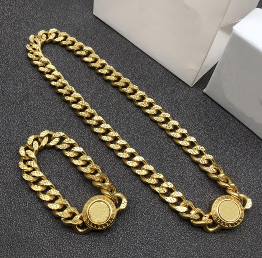 Coin Pendant Cuban Thick Chain Choker Necklace Bangle Brass Bracelets Copper Hiphop Rock Punk Accessories Designer Jewelry