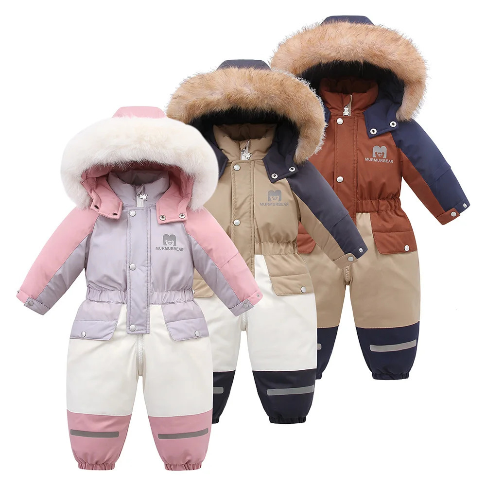 Children Winter Ski Suit Coat Thicken Baby Jumpsuit Warm Jacket Waterproof Hooded Kids Clothes 15Years 250901