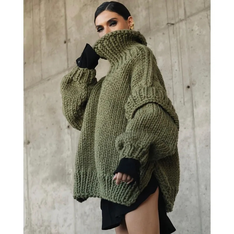 Womens Solid Color Knitted Sweater Autumn Winter Pullover Sweater Womens Casual Long Sleeve Turtleneck Loose Sweater Top 250902BJ