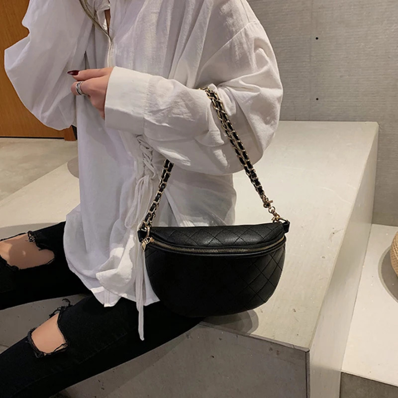 Sacs de taille de chaîne Femmes Sacs de ceinture en cuir Femelle Fanny Pack Fanny Pack de poitrine de fermeture éclair de haute qualité sacs Bana