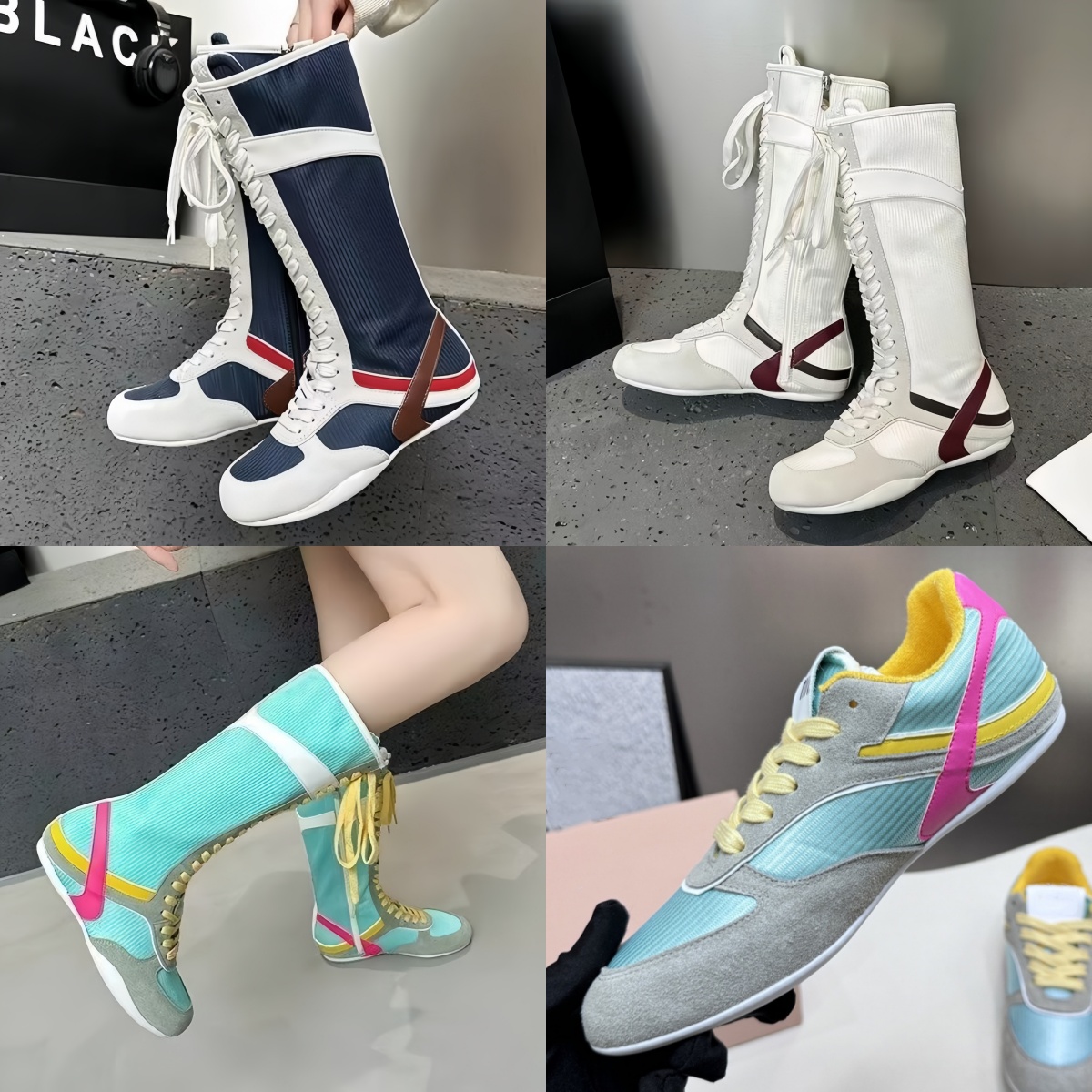 Fashion Sport Knee Boots genuine leather Designer Womens booties luxury Suede rubber woman Boot miousmius lace up zip Flat Heel Summer winter Spring