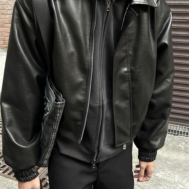 Mauroicardi Spring Autumn Cool Oversized Short Black Soft Pu Leather Jacket Men Zipper er American Vintage Clothes 250920