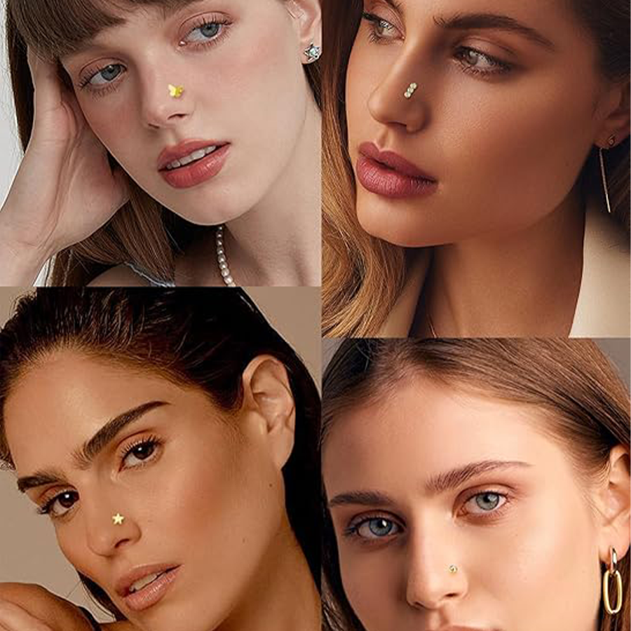 15Pcs G23 Titanium Nose Rings Stud L Shaped Star Heart CZ Flower Butterfly Ball Nose Stud Pure Titanium Nostril Piercing Jewelry for Women Men 20-image-1073621968