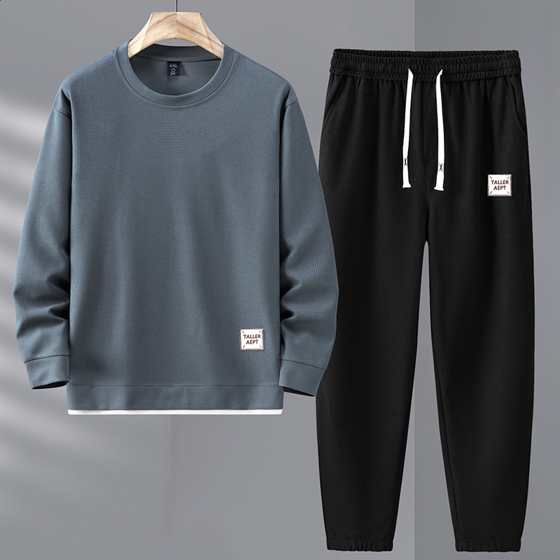 Plus Size Mens Crew Neck Sweatshirt 2024 Autumn New Trendy Brand Fake TwoPiece Casual Versatile Long Sleeve Set 250822