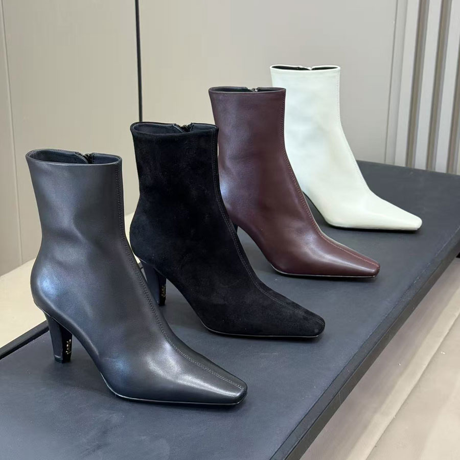 High quality Zipper Trendy Square toes Ankle Boots Fashion boots for womens Real leather Kitten Heels Knight Boots Luxury designer booties Factor