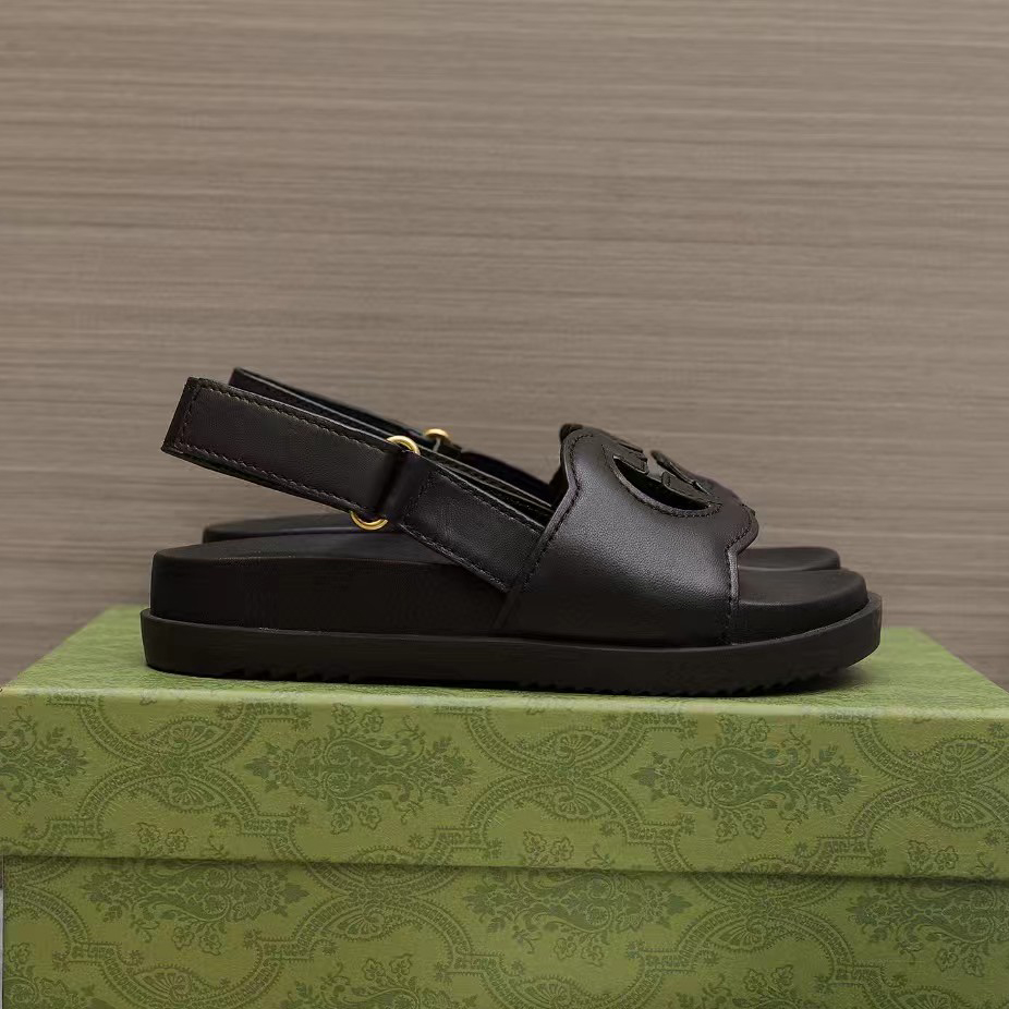 Flat heel luxury designer sandals women casual slides sandal leather patchwork fashionable beach shoes classic ankle strap thick soled travel sho-image-954844020
