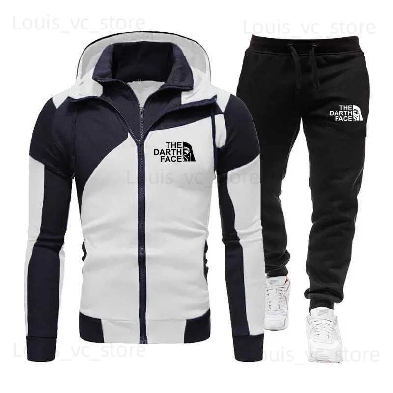 2024 Nouvelle veste à double fermeture éclair pour homme avec capuche pantalon jogging noir ensemble deux pièces sportswear mode T250903