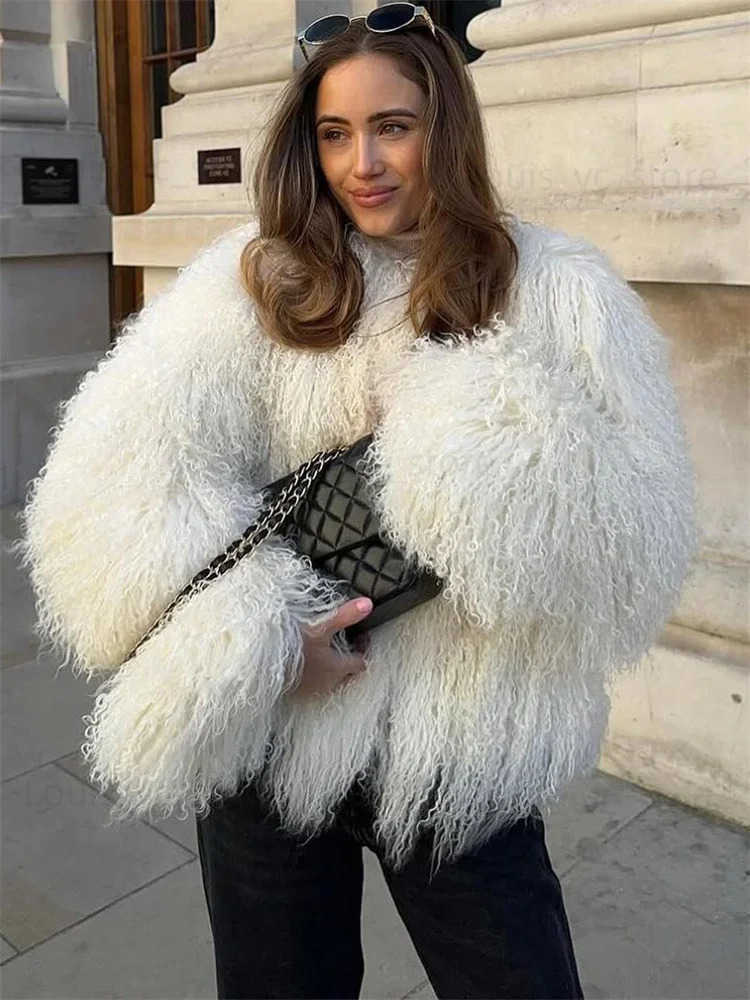 Tossy Female Fluffy Fur Jacket Overcoat Winter Loose Luxury Long Slve High Waist Patchwork Coat Womens Outwear 2025 T250903