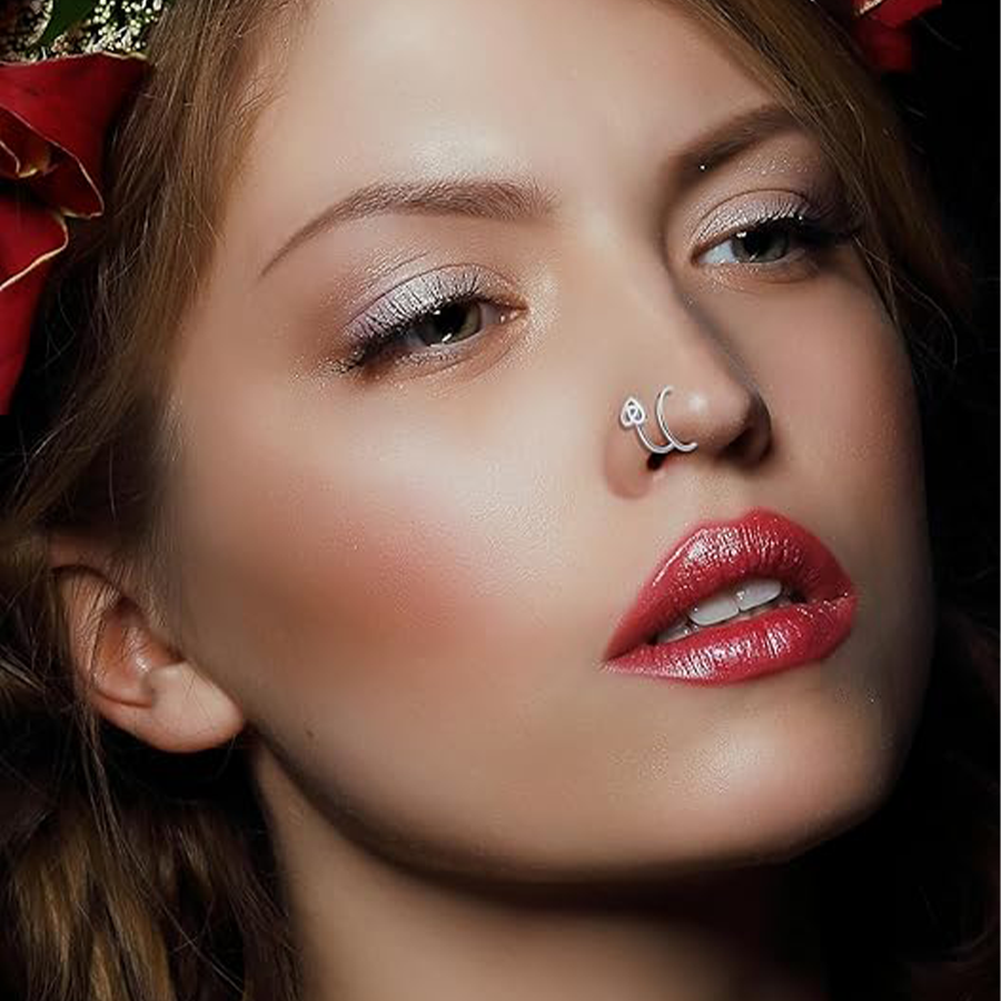 16Pcs Double Nose Ring Hoop for Single Piercing Butterfly Lightning Pearl Ball Snake Shiny CZ Twisted Double Hoop Earring for Women 20G Silver To-image-1073758797