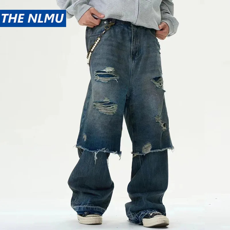 Vintage Ripped Baggy Jeans Blue Straight Jeans Trousers Streetwear Loose Casual Distressed Denim Pants Male Y2k Hombre 250904BJ