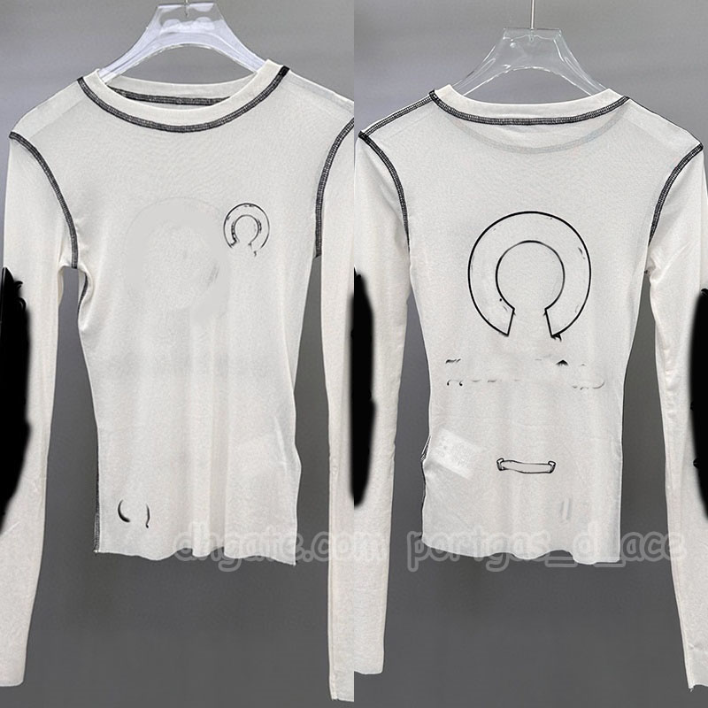 Luxury Women Mesh t Shirt Designer Long Sleeve Crew Neck Top Summer Vacation Street Style White Tees-image-836691817