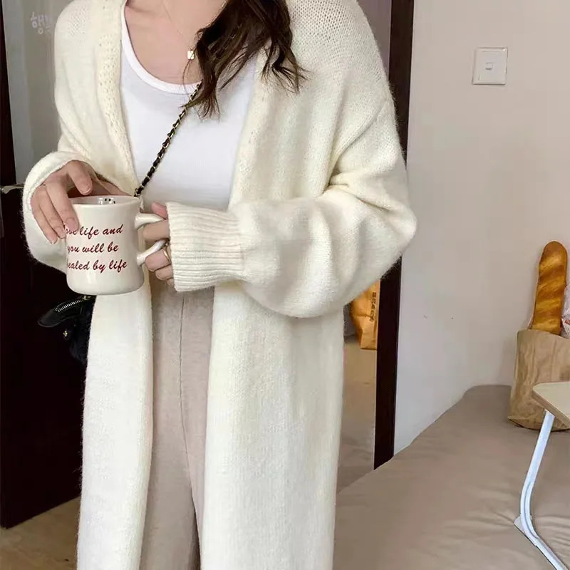 Gentle Vneck womens longsleeved cardigan autumn and winter lazy temperament midlength sweater jacket women 250904BJ