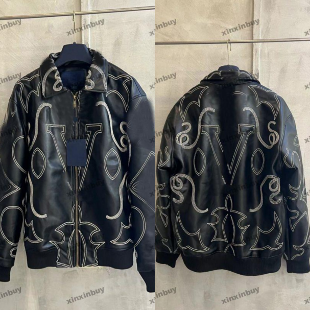 xinxinbuy Men designer Coat leather Jacket sun Flower embroidery long sleeves women khaki Black blue gray red white S-3XL