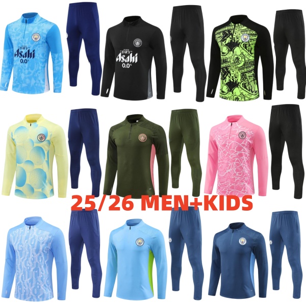 25/26 City tracksuit HAALAND tracksuits half zip Training Suit Men Kids kit 2025 2026 DE BRUYNE mens soccer tracksuits Sportswear Football Survatmen