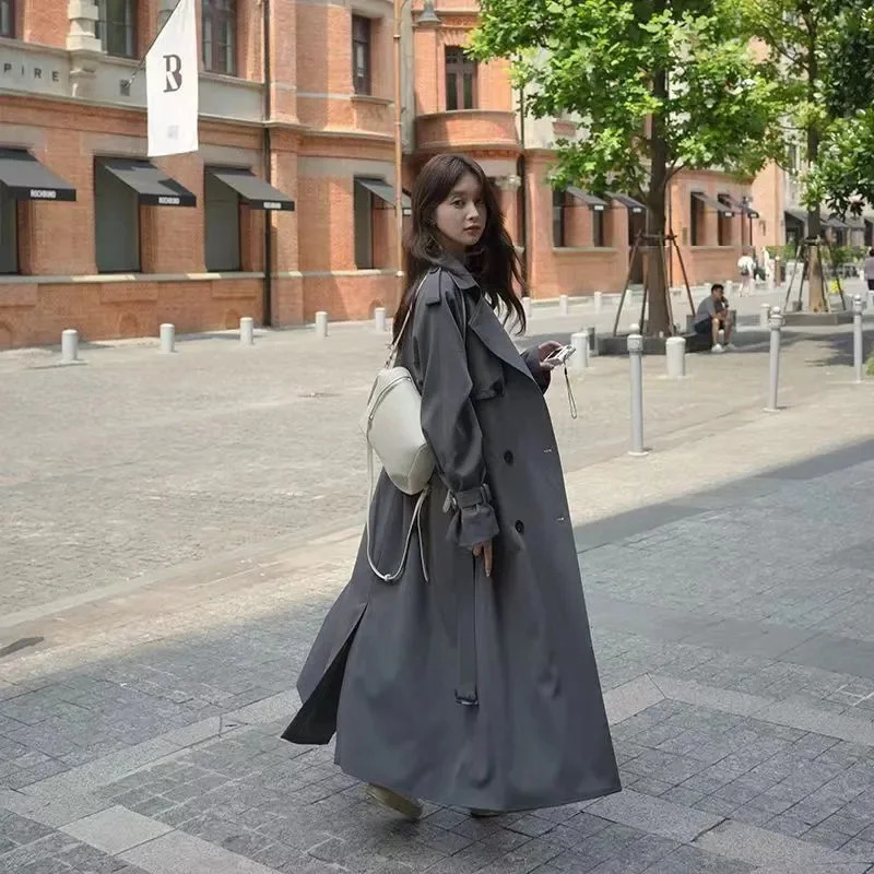 Tall Extra Long Gray Windbreaker for Spring and Autumn Women Extended Version Ankle Coat Highend Coat With Temperament 250904BJ