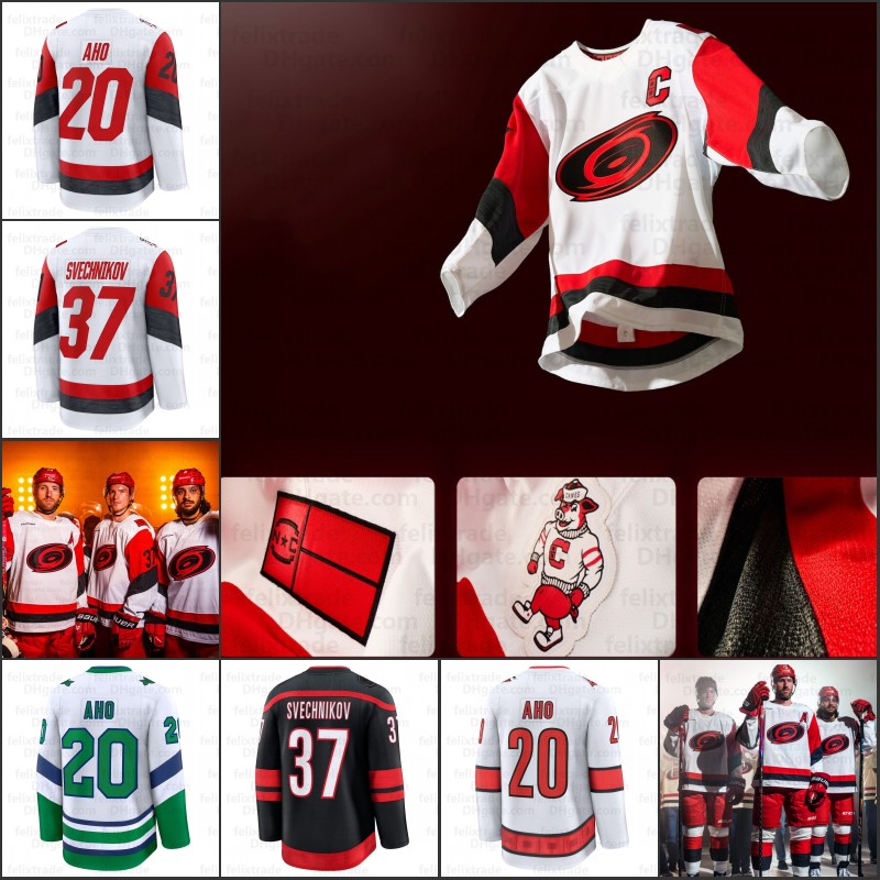 Hurricanes 2025-26 New Road White Jersey Sebastian Aho Black Excellence Dmitry Orlov Michael Bunting Andrei Seth Jarvis Martin Necas Jarvis Skjei