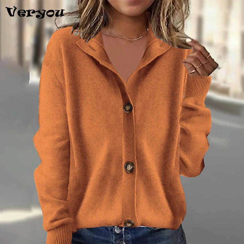 Autumn Winter Turn Down Collar Button Cardigan Women Knitted Sweater Women Casual Long Sleeve Sweater Vintage Coat 250904BJ