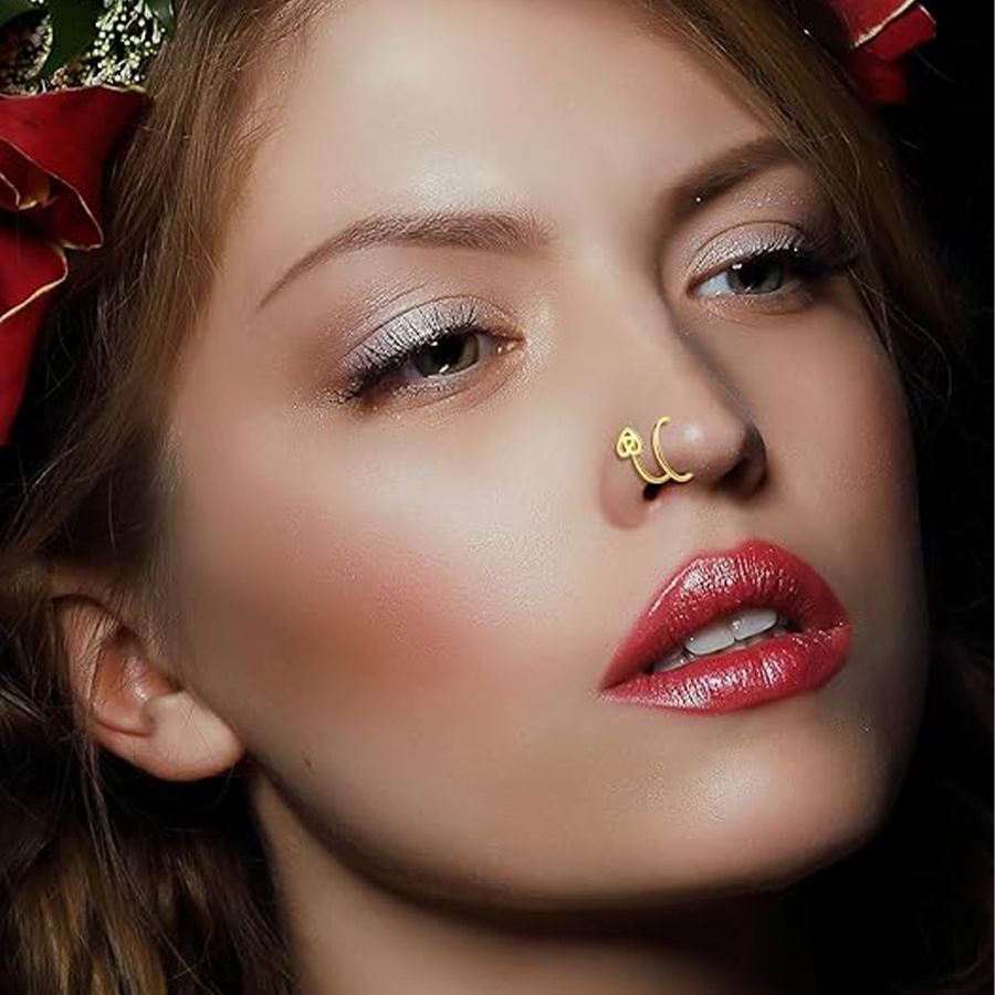 16Pcs Double Nose Ring Hoop for Single Piercing Butterfly Lightning Pearl Ball Snake Shiny CZ Twisted Double Hoop Earring for Women 20G Gold Tone-image-1073762259