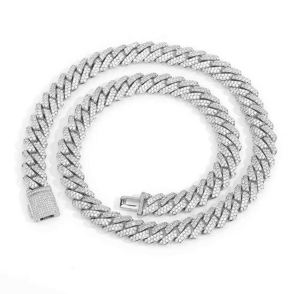 Hip Hop Mens Gold Plated 10mm DiamondEmbellished Cuban Chain Necklace Brass Strand Jewelry with Zircon Main Stone