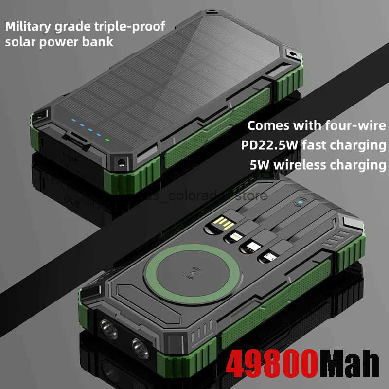49800mAh Solar Power Bank with PD 225W 15W Wireless Fast Charging Builtin 4 Cables MultiDevice Support Lanyard AntiSlip Z250904-image-1073838527