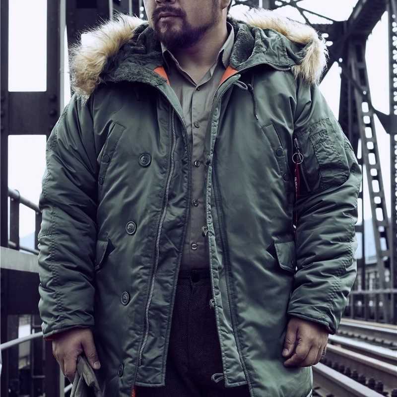 Winter N3B puffer jacket men long coat military fur hood warm trench camouflage tactical bomber army Hiking korean parka Q251211