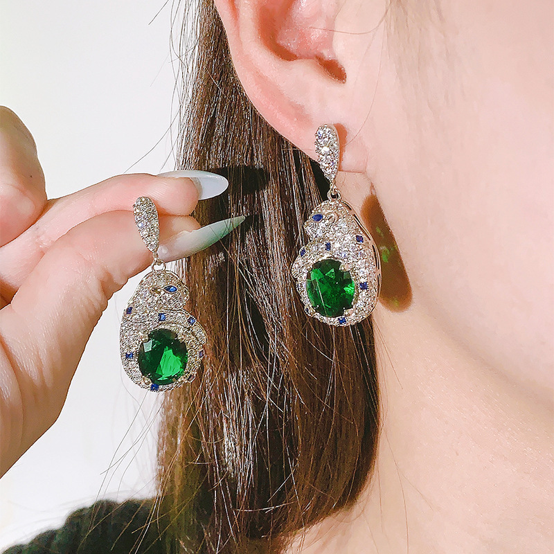 Luxury Brand Designer Jewelry Luxury Heavy Craft High-end European And American Royal Sapphire Emerald Leopard Set For Women With Full Diamond Leopa