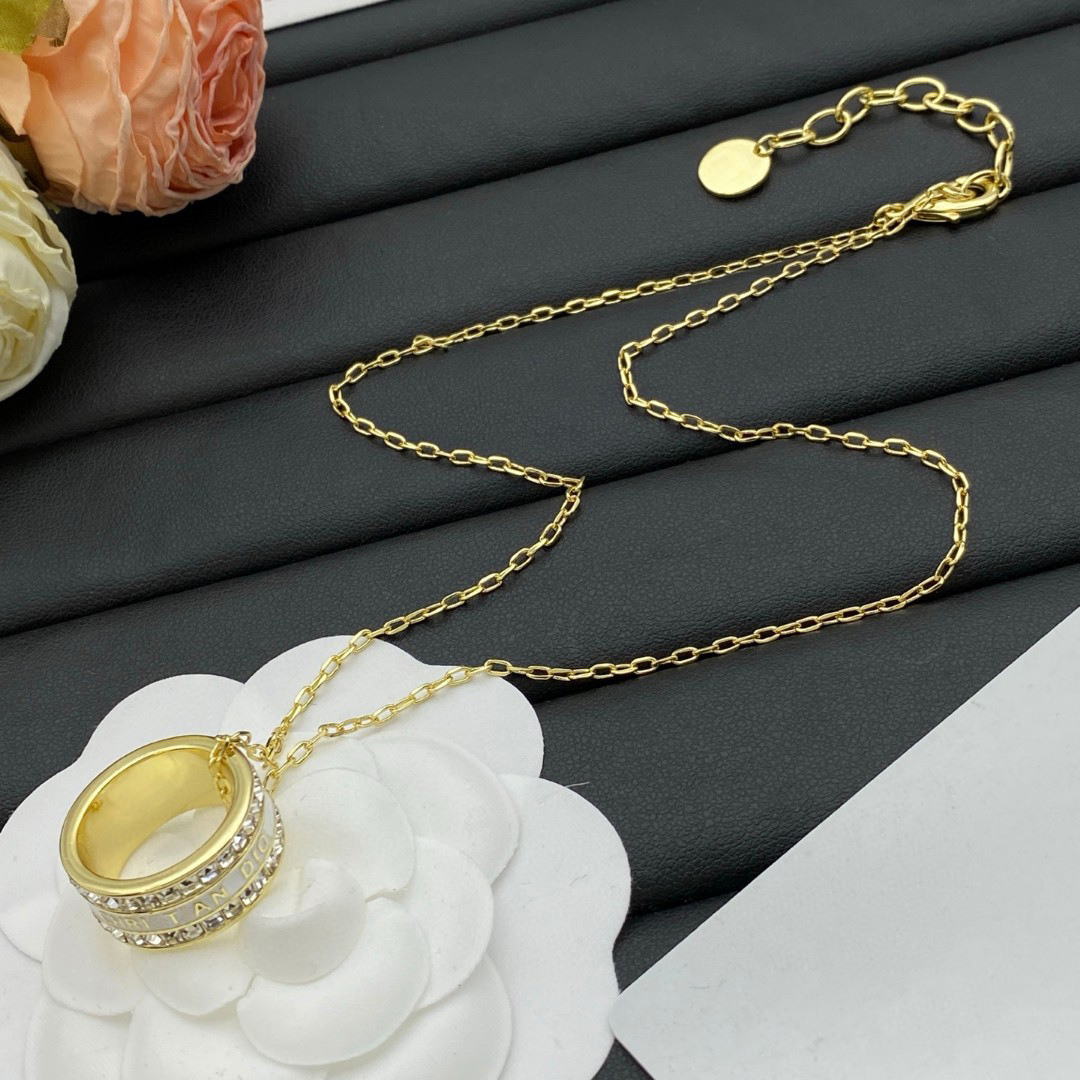 Diamond enamel Letter Pendant Women necklace Gold Plated Stainless Chain Luxury gift Lady Elegant necklaces designer Jewelry for party
