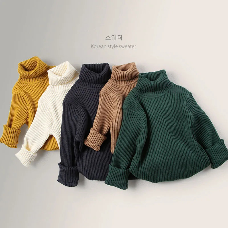 Autumn Winter Baby Boys Girls Turtleneck Sweaters Kids Pullover Top Solid Color Knitted Bottoming Sweaters Children Clothing 250904BJ