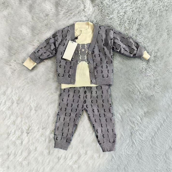 Baby Designer Sweater d'hiver-ressort - pulls tricotés, cardigans, dessus de dessins animés et pantalon pour garçons et filles - Pull à trois piè