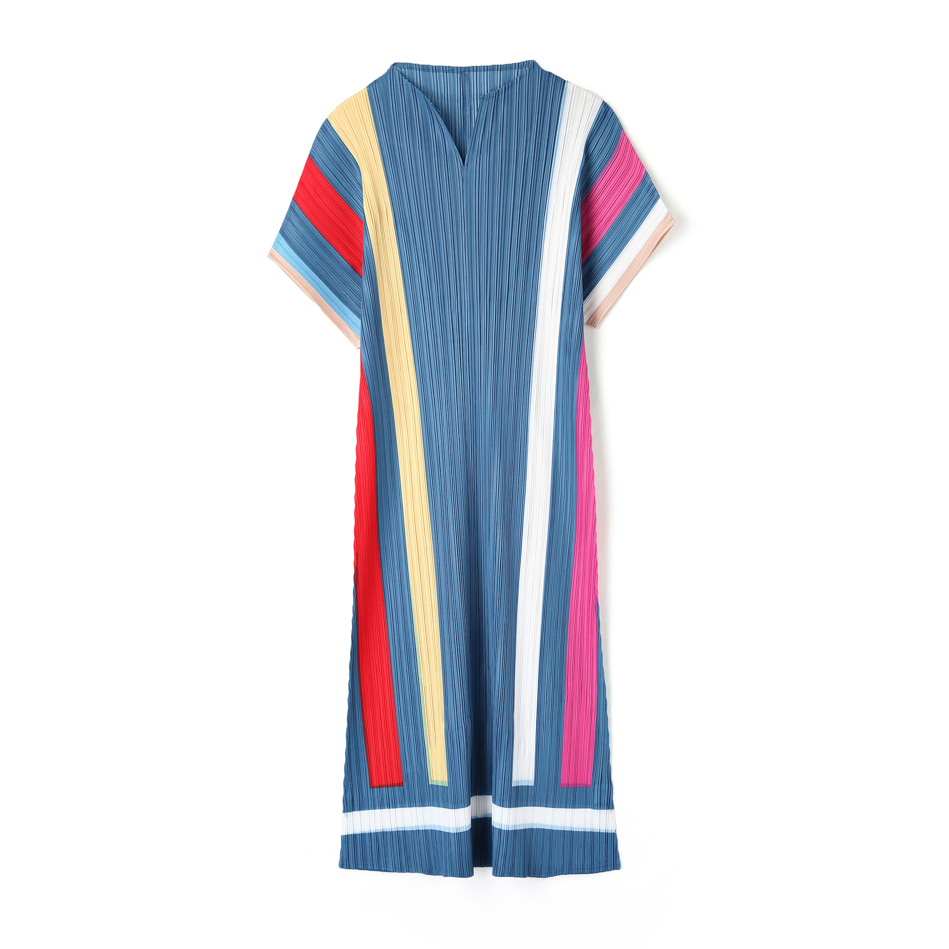 (470) Robe de design à rayures du contraste pour femmes Summer V Vêtements féminins à manches courtes