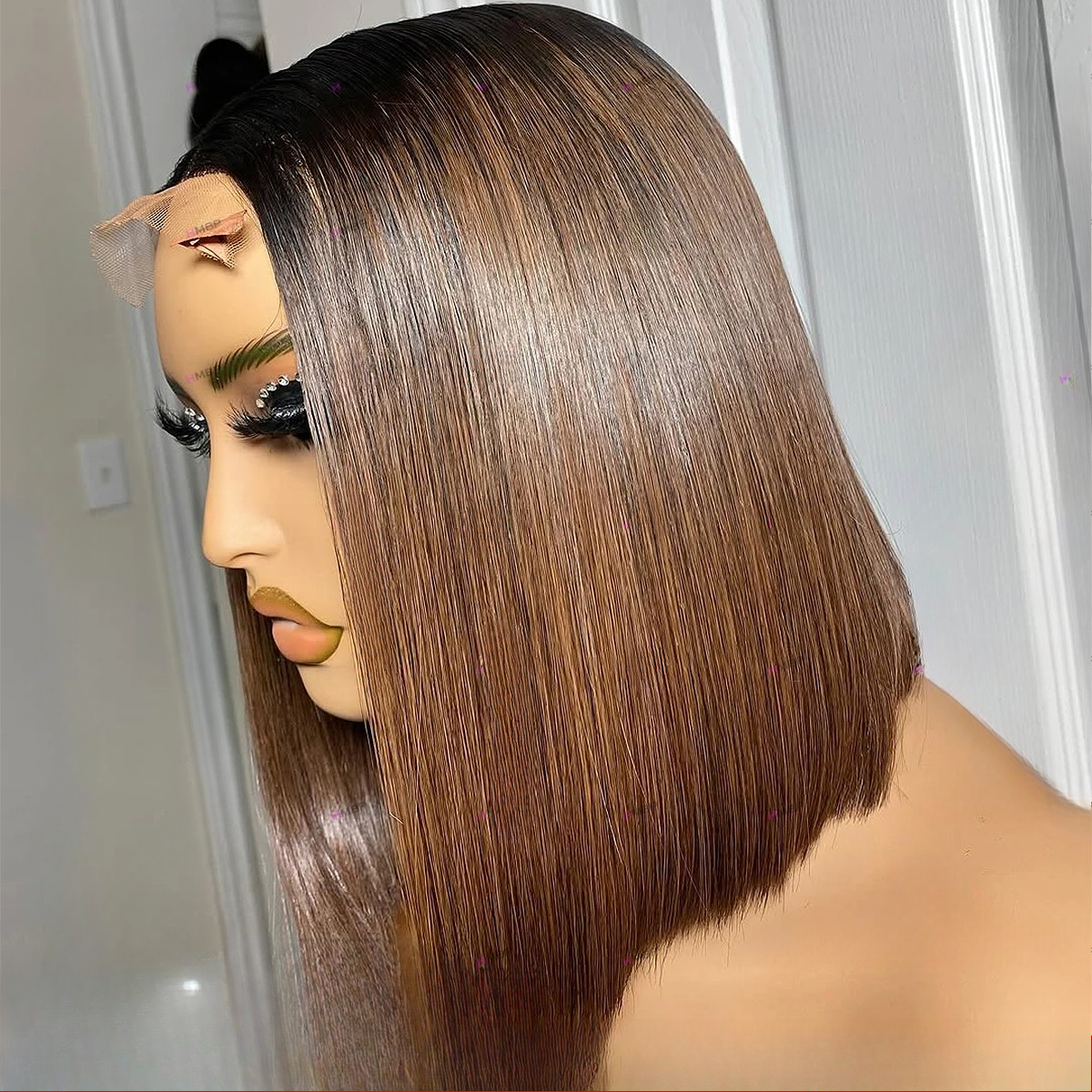 Ombre Brown Wig Bone Straight Short Bob Human Hair Wigs Super Double Drawn 13x6 HD Glueless Lace Frontal Wig Human Hair 5x5 Lace Closure Wig 42$