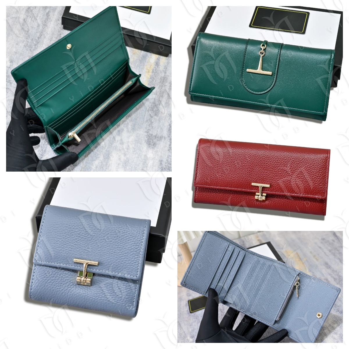 Genuine leather Designer Long money clip wallet Luxury clutch Multi-card Slot Wallet Cards Holder coin purse Man Women Long Closure wallet Designer