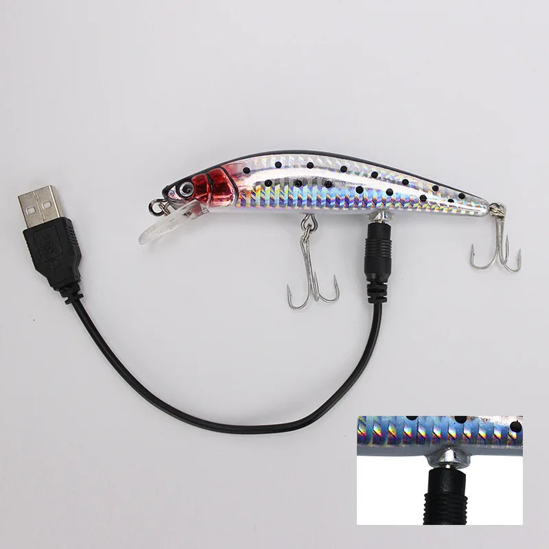 Simulated Fishing Lures Bait Electric Lifelike Vibrate USB Rechargeable Flashing LED Light Throw Luminous 250906BJ