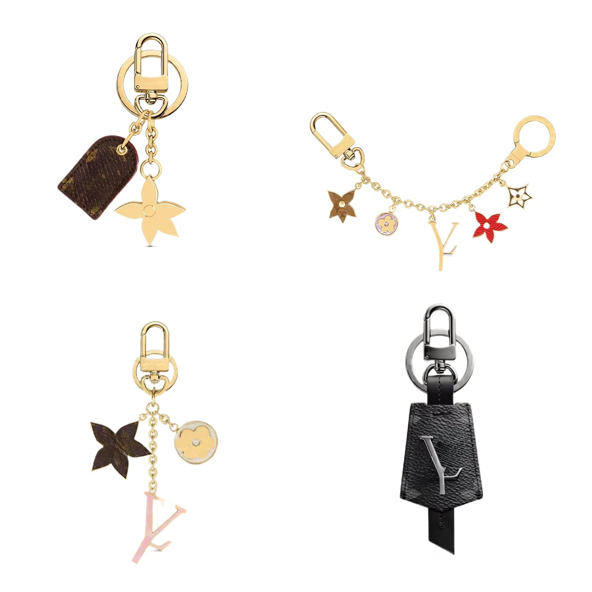 Luxury Metal Keychain Bag Charms Old Flower Leather Metal Key Pendant Car Key Chain High Quality Designer Hot-Selling Series Brand Bag Pendants