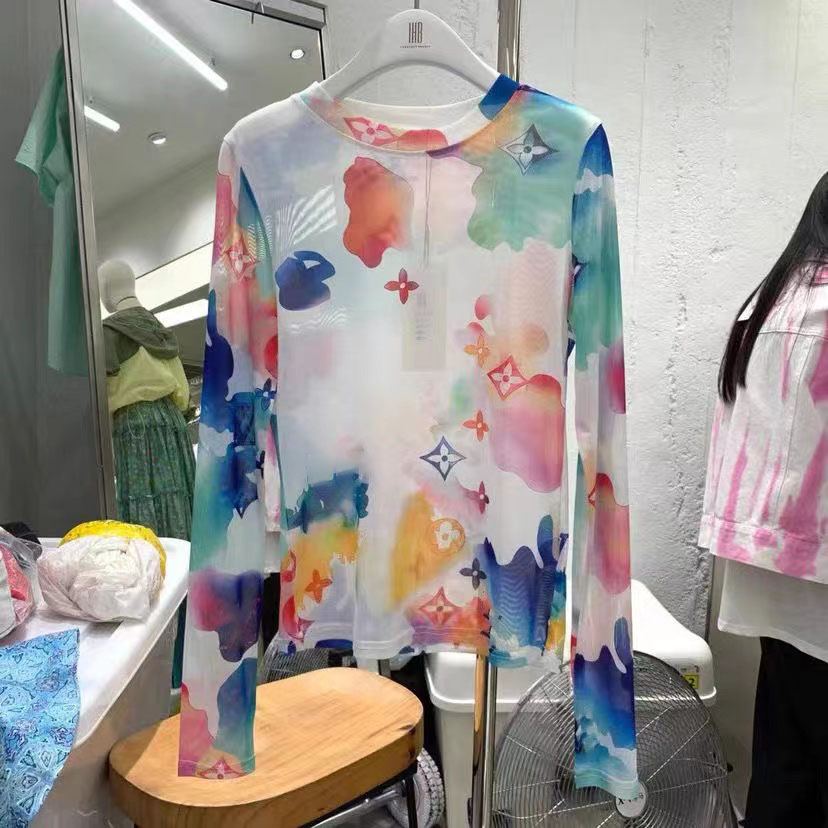 Tie-dyed printed ice silk long-sleeved sunscreen T-shirt female tide 2025 new summer thin blouse air-conditioned shirt