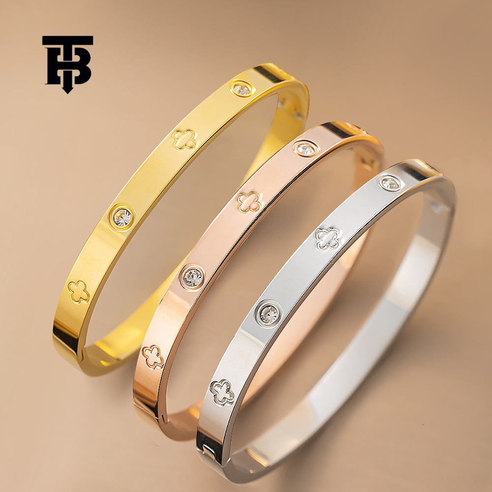 TB BHULAMTE Designer High-end Lock Buckle For Women's Accessories Zircon Gold Diamond Inlaid Non Fading Jewelry Luxury Steel Bracelet Minimalis