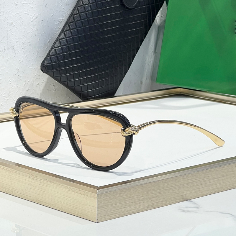 Lunettes de soleil design pour femmes BV 1418 Knot lunettes de soleil pilote noir acétate beige lentille métal temple marque de luxe tendance rue