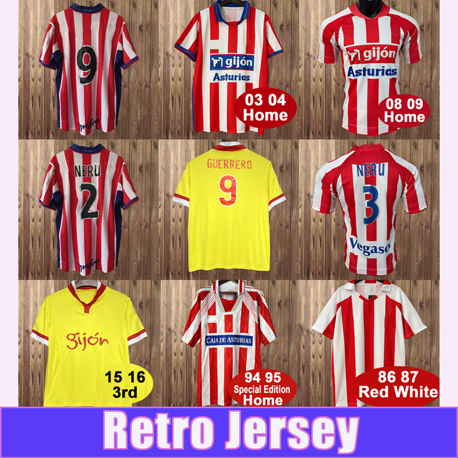 2003 2004 Sporting de Gijon Mens Retro Soccer Jerseys 86 87 NERU BILIC GUERRERO HALILOVIC MICHEL Home 3rd Vintage Football Shirts Adult Uniforms