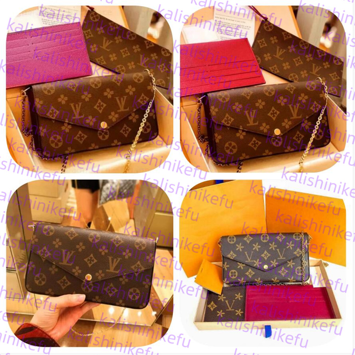 Sac de créateur 3 pièces Multi Felicie Pochette Chain Chain Sac Men Messager Enveloppe Sac Luxury Tote Sac Fomens en cuir Sac à main Brown Flower